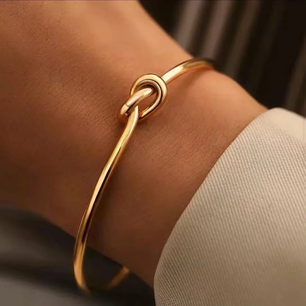 Gold Knot Bangle Bracelet – Minimalist Infinity Love Cuff